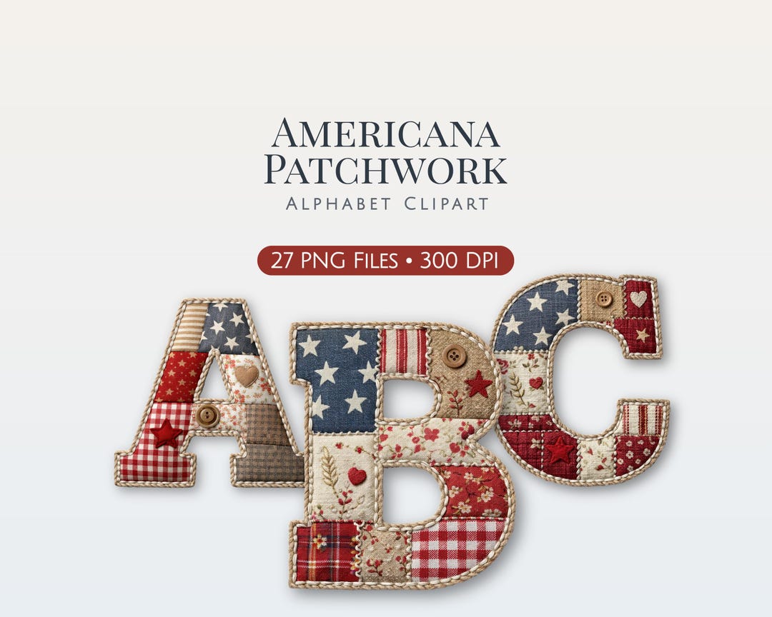 American Patchwork Alphabet PNG, Quilted Letters Clipart, Vintage ...