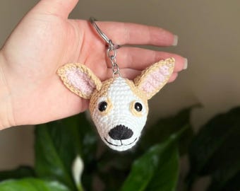 Crochet Chihuahua keychain Handmade dog keyring  Gift for dog lovers Chihuahua charm Puppy keychain Custom pet charm Dog head keychain