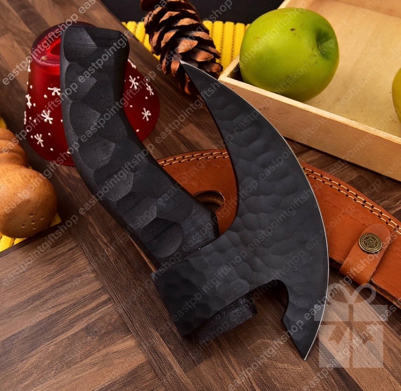 Hand Carbon Steel Ulu Kitchen Knife, Viking Ulu Knives, Pizza