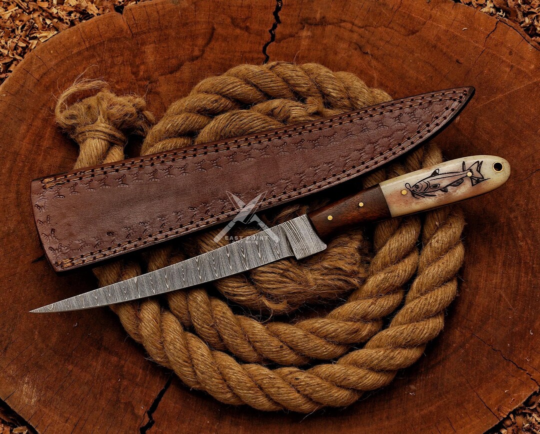 Camel Filet Handmade Damascus Steel Fillet Knife: Camel Bone Handle, Fishing Gift ...