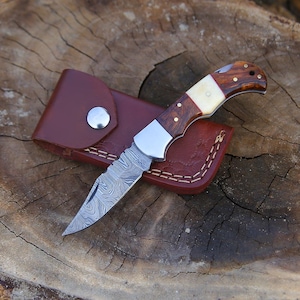 Damascus Handmade Folding knife, Damascus pocket knife, Personalized Damascus Anniversary Gift for Him.