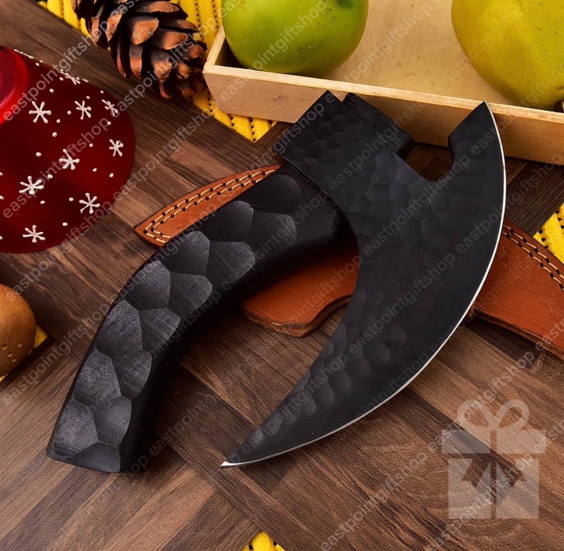 Hand Carbon Steel Ulu Kitchen Knife, Viking Ulu Knives, Pizza