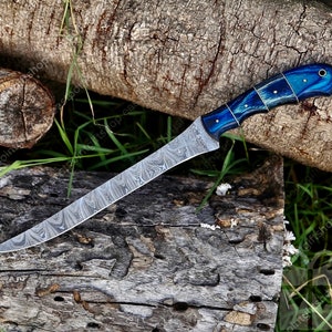 Fillet knife Handmade Damascus steel fishing knife Best gift for fishing lover personalized knife Anniversary Gift for Husband Birthday Gift