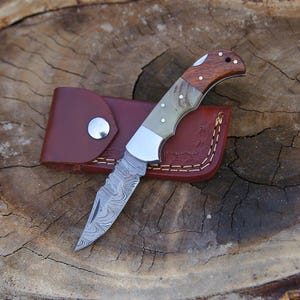 Damascus Handmade Folding knife, Damascus pocket knife, Personalized Damascus Anniversary Gift for Him.