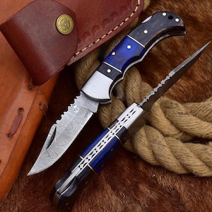 Damascus Handmade Folding knife, Damascus pocket knife, Personalized Damascus Anniversary Gift for Him.