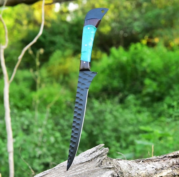 Handmade Damascus Steel Fillet Knife: Fishing Gift with Leather Sheath