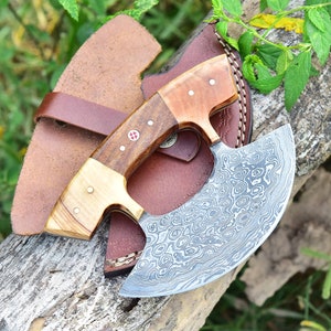 Handmade Damascus Steel Ulu Knife 5.5", Pizza Cutter Ulu Knife