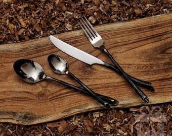 Handmade Medieval Carbon Steel Cutlery Set: 4-Piece Chef Spoons with Leather Bag