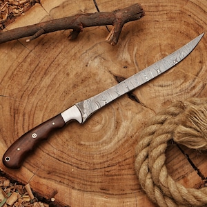 Fillet knife Handmade Damascus steel fishing knife Best gift for fishing lover personalized knife Anniversary Gift for Husband Birthday Gift