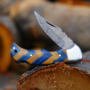 Damascus Handmade Folding knife, Damascus pocket knife, Personalized Damascus Anniversary Gift for Him.