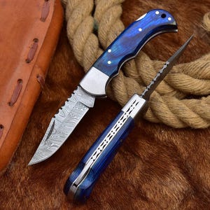 Damascus Handmade Folding knife, Damascus pocket knife, Personalized Damascus Anniversary Gift for Him.