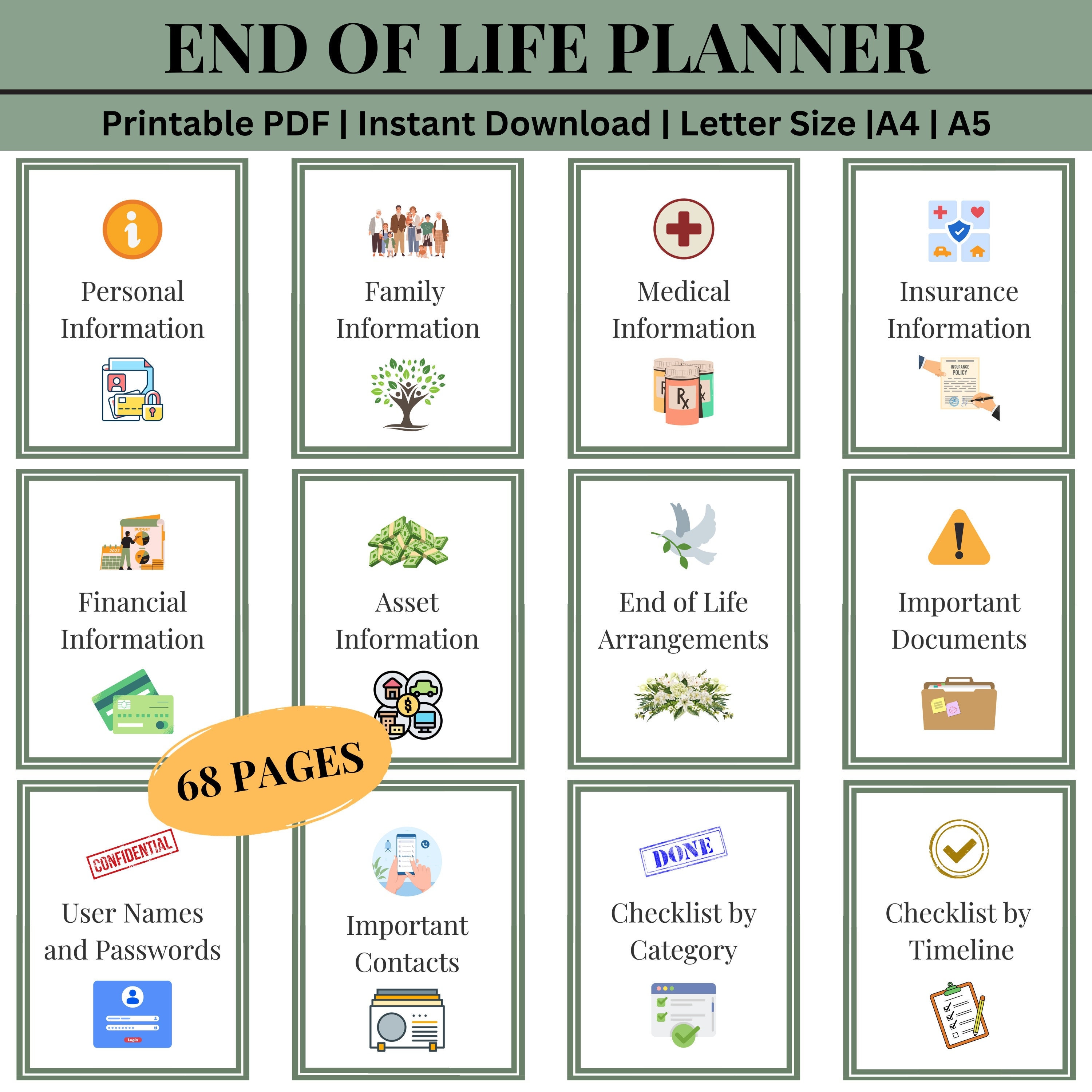 End of Life Planner Legacy Binder Final Arrangement Last Wishes Estate ...
