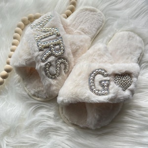 Bride Slippers Fluffy Cross Pearls Gift Bridal Shower Bride Gift Bachelorette Party Gift I Do Slippers Custom Slippers patches