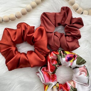 Rust Bridesmaid Silk Scrunchies Burnt Orange Proposal Box Bridesmaid Gifts Terracotta Silk Hair Ties Burnt Orange Sage Wedding
