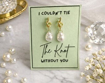 Pearl knot earrings bridesmaid card proposal box earrings bridal party of jewelry dainty earrings tie knot bridesmaid wedding accessories