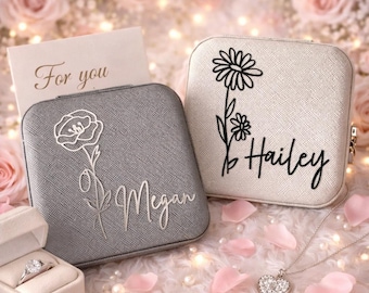 Custom Jewelry Travel Case Birth Flower Gift Organizer Box Jewelry Holder Travel Jewelry Case Jewelry Storage