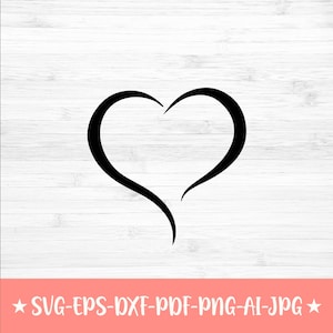 Open Heart - Digital Instant Download, SVG cut file, in Black & White outline design, Svg, Png, Jpg, Eps, Dxf, Ai, Pdf, Cricut, Silhouette