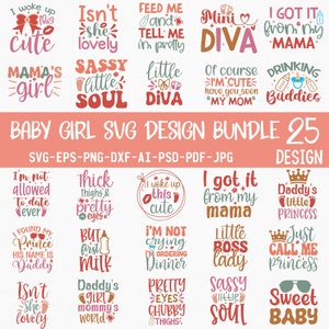 Baby meisje SVG PNG kleurenbundel, baby gezegden svg, pasgeboren baby svg, babyshirt svg, retro citaten svg, sublimatie ontwerp, Cricut, silhouet