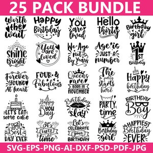 Birthday Quotes SVG Bundle, Birthday SVG, Birthday Girl svg, Birthday Shirt SVG, Birthday Gift Svg, Happy Birthday Boy/Girl, Birthday prints