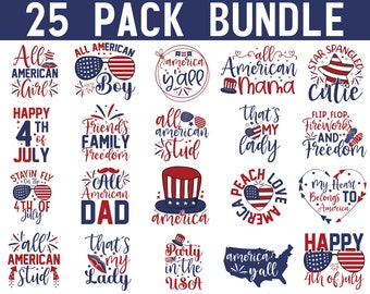 Paquete SVG del 4 de julio: Diseños patrióticos (25 diseños) (Descarga digital)