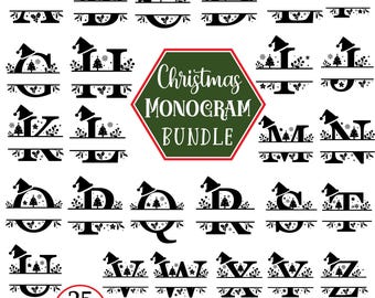 Paquete SVG de monogramas navideños divididos, 26 letras (descarga digital)