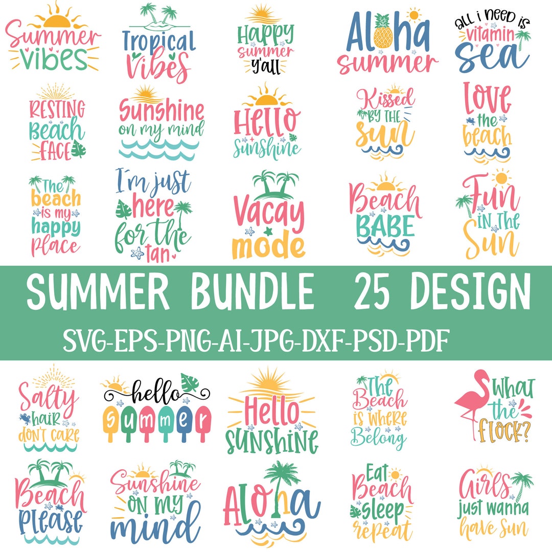 Summer Beach Quotes SVG Bundle: 25 Designs (digital Download) - Etsy