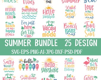 Paquete SVG de frases de verano en la playa: 25 diseños (descarga digital)