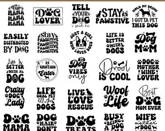 Paquete SVG con frases sobre perros: Mamá peluda, Huellas (Descarga digital)