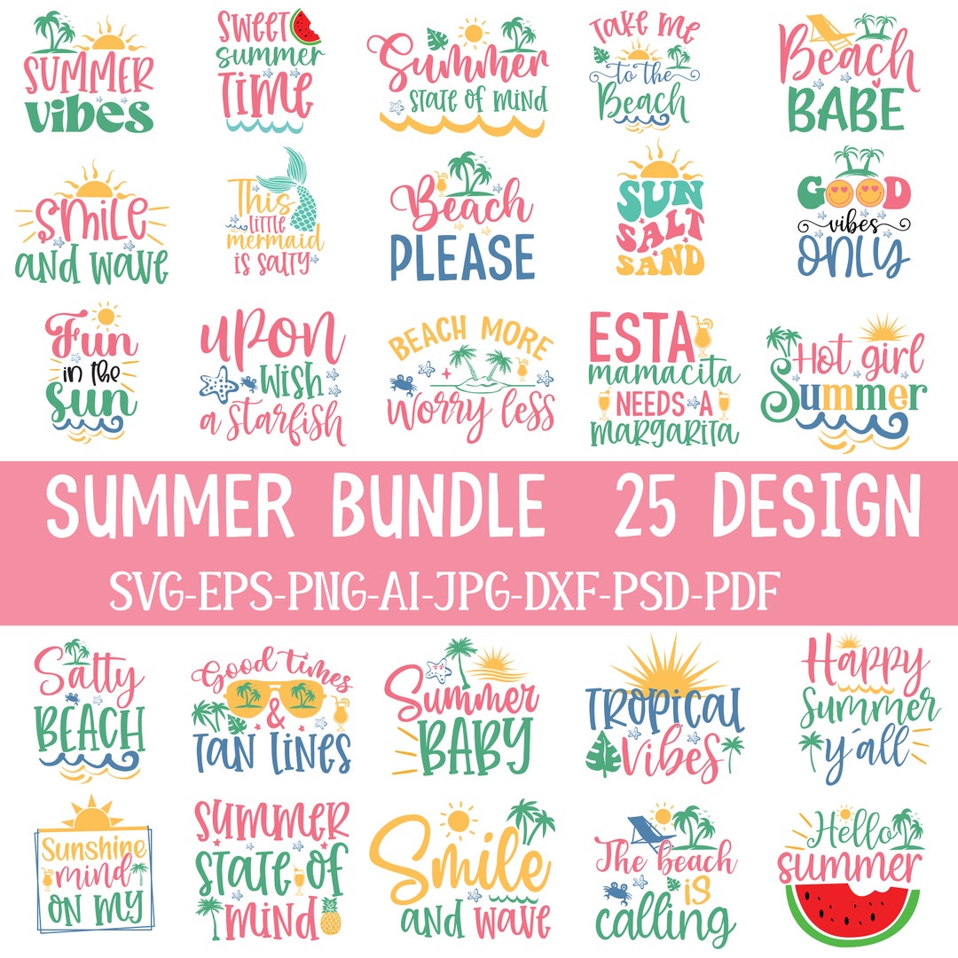 Summer Beach Quotes SVG Bundle: Cricut & Silhouette Cut Files (digital ...