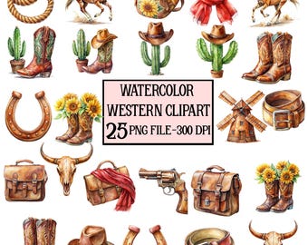 Imágenes prediseñadas del oeste: Imágenes PNG de rancho vaquero de Texas en acuarela (descarga digital instantánea)