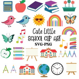 Niedliche Schule Clipart-Set, Schulbedarf Clipart-Set, Schule PNG-Dateien, Buntstifte, Bleistifte, Bulletin Board, Back to School Sublimationsdateien