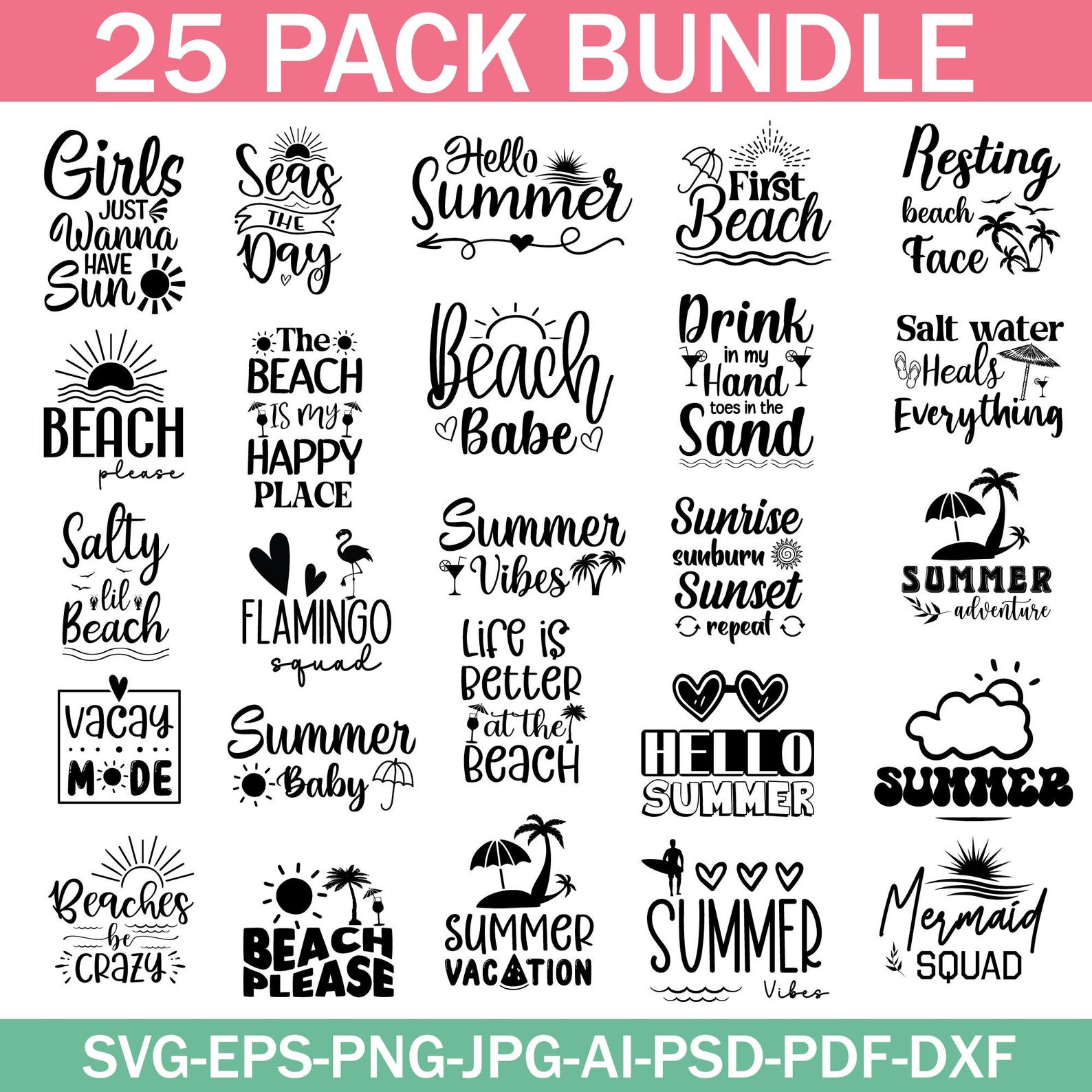 Beach SVG Bundle: Summer Quotes, Cricut & Silhouette Cut Files (digital ...
