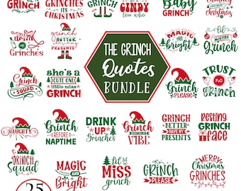 Paquete SVG con frases de El Grinch, imágenes prediseñadas navideñas (archivo de corte digital)