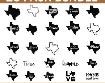 Paquete SVG de Texas: Esquema del estado y ciudades dibujados a mano (descarga digital)