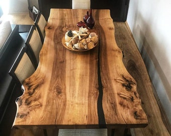 Walnut dine table, live edge dining table,handmade furniture desk, solid wood kitchen table, farmhause table