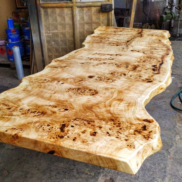 Mappa burl wooden dining table, naturel mazel wood table,  live edge kitchen table
