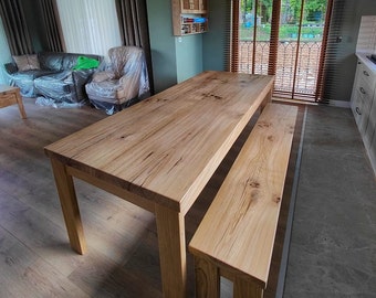 Esstisch aus massivem Eichenholz, Schreibtisch-Bank-Set, Wohnzimmer-Esstisch,
