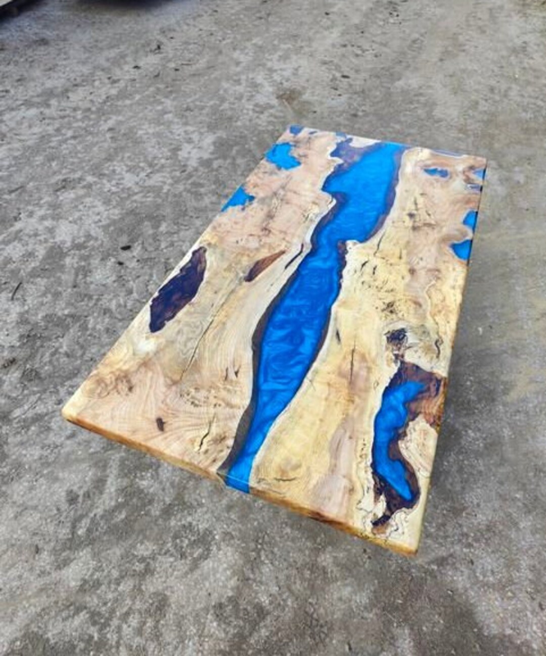 Blue Epoxy Ash Wood Table Topreclaimed Kitchen Dining Etsy