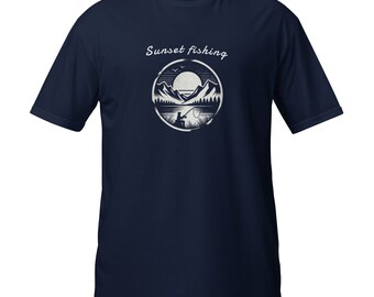 Sunset Retro Minimal Fishing Shirt, Short-Sleeve Unisex T-Shirt
