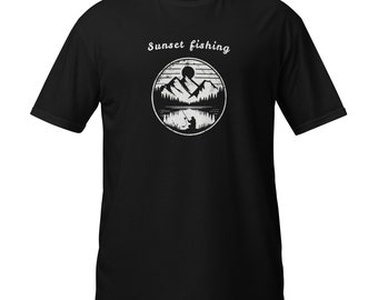 Fishing Sunset Retro Shirt, Minimal Outdoors Shirt, Short-Sleeve Unisex T-Shirt