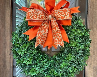 Burnt Orange Wreath Bow, Texas Longhorns, Gold Trim