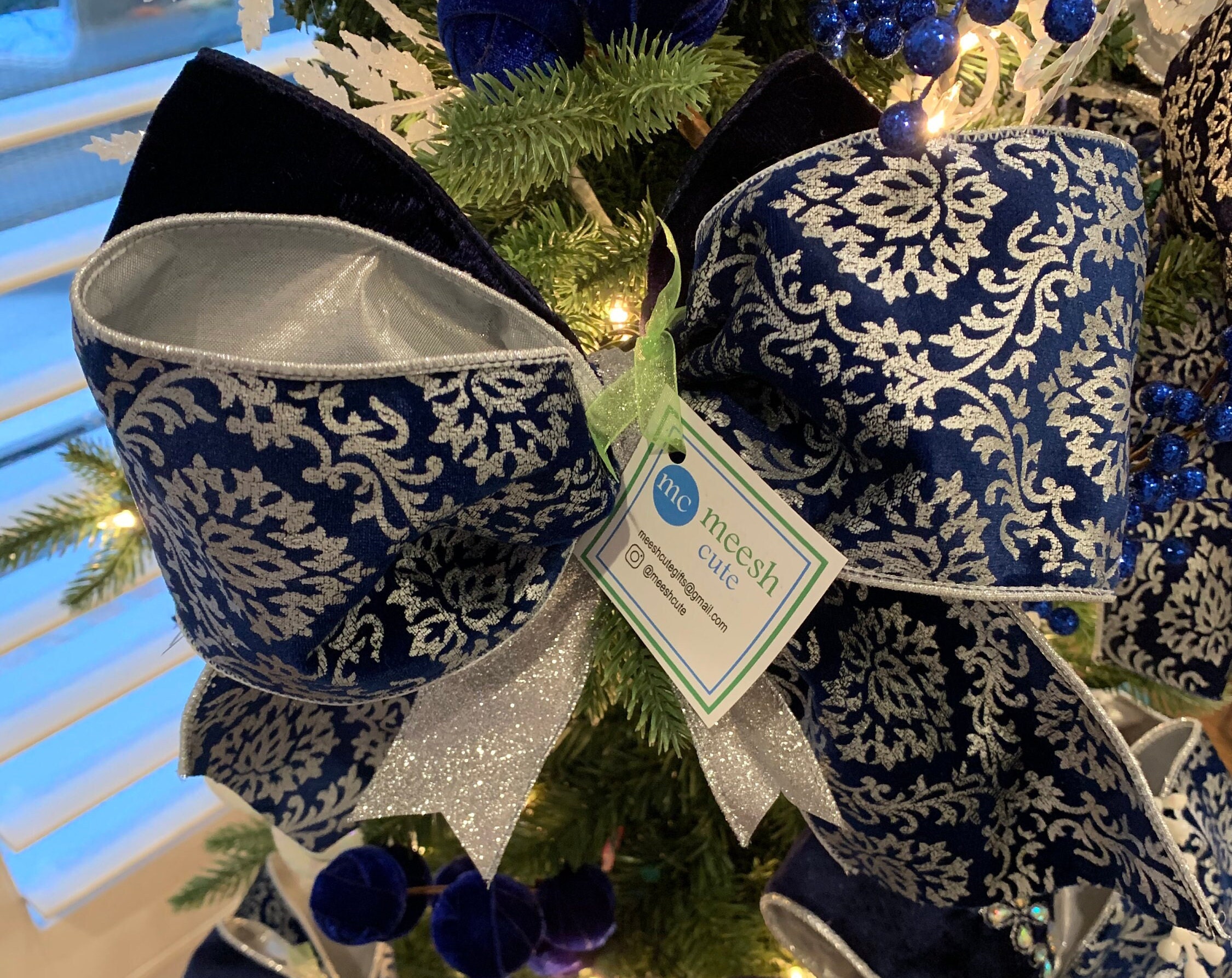 Blue and Silver Bows for Christmas Trees and Wreaths Etsy