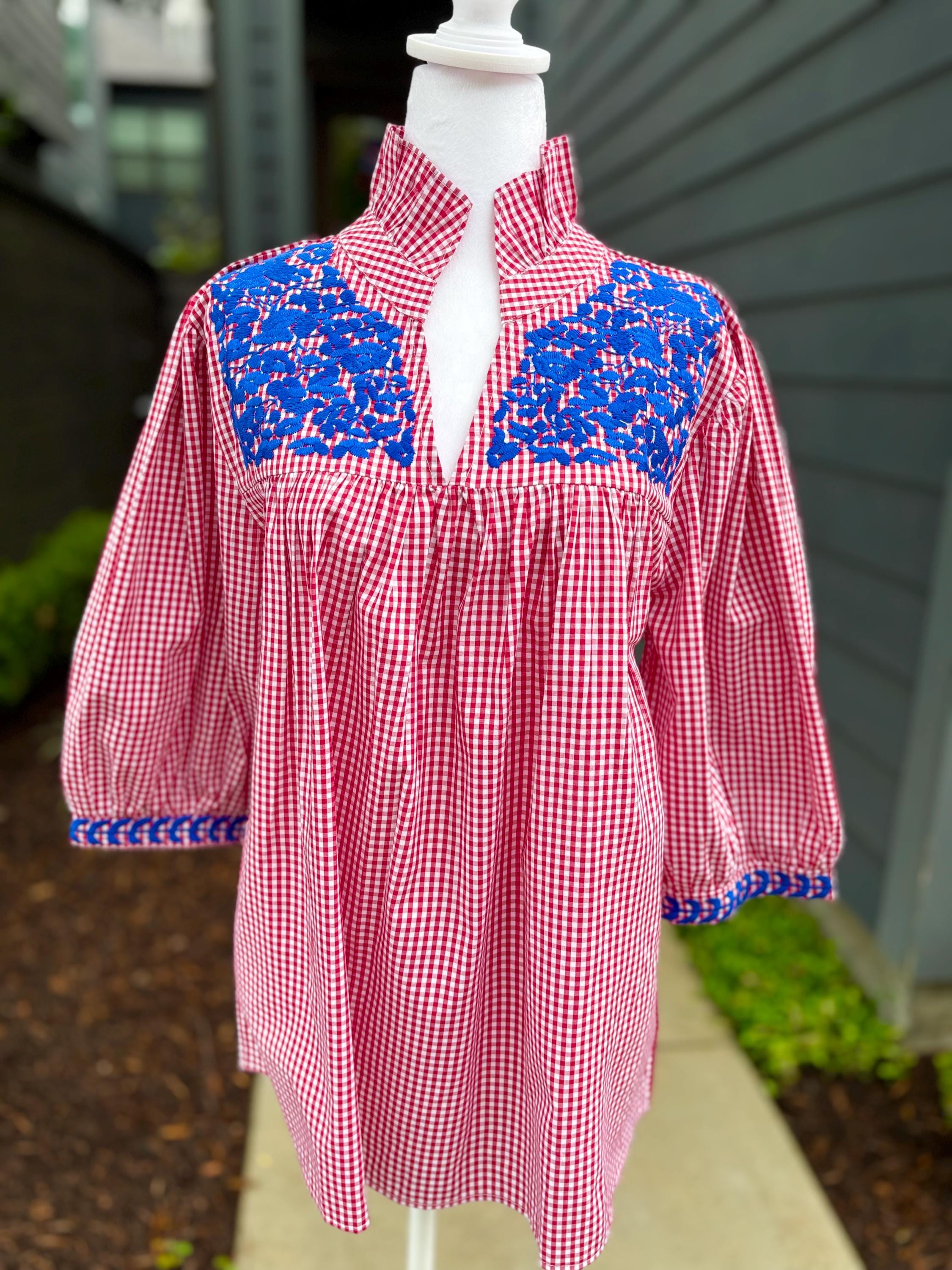 Blue Gingham Blouse - Etsy