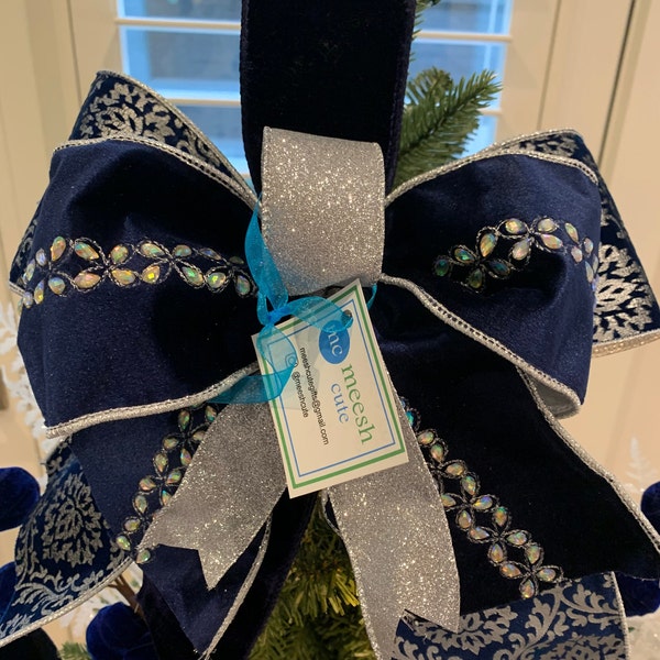 Blue Silver Bows for Wreaths Etsy