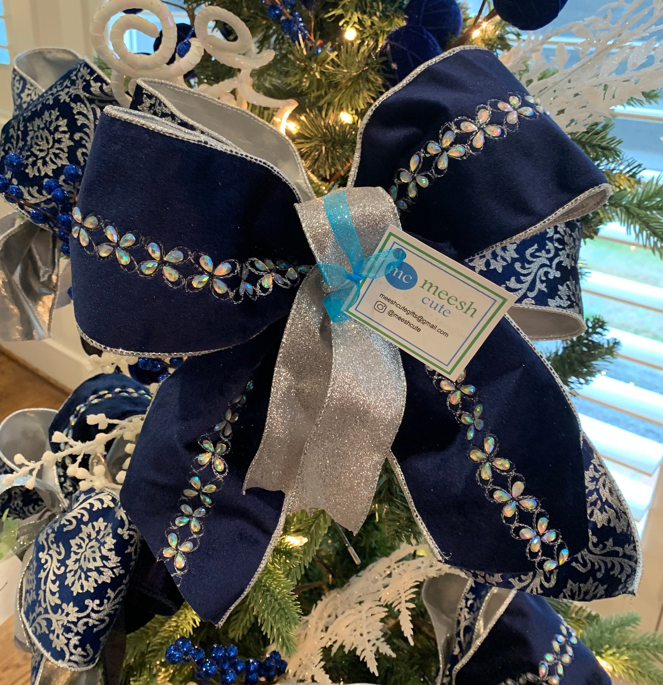 Blue and Silver Bows for Christmas Trees and Wreaths Etsy