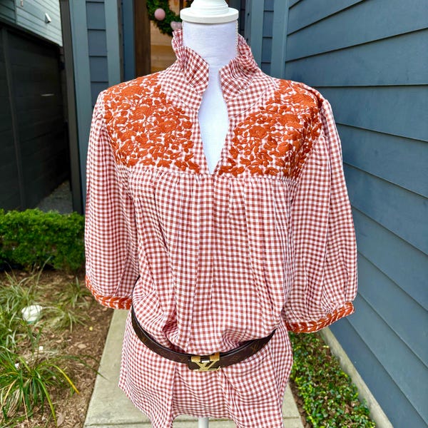 Orange Embroidered Blouses, Longhorn Gameday Embroidered Gingham or Solid Blouses, University of Texas Gameday Blouse, Burnt Orange Blouses