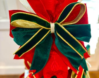 Red and Green Velvet Bow for Christmas Wreaths, Trees and Garlands
