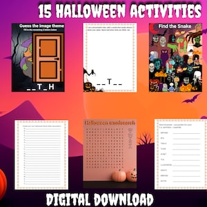 Halloween printable activities - Kids halloween activity - classroom activity - Halloween games for kids and adults - 15 activities