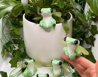 Indoor pot plant decor green frog fairies