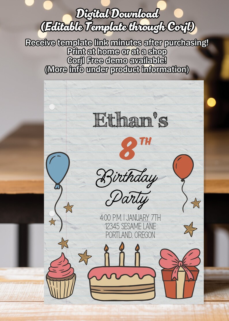 Customizable Birthday Invitation Template. 5x7 Inches. Printable ...